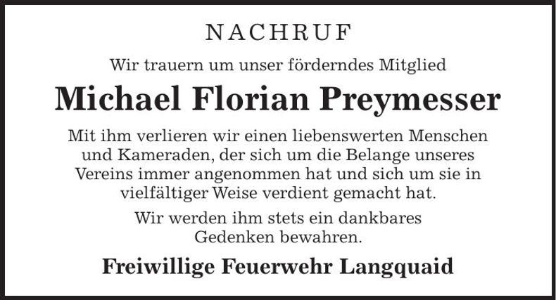 Traueranzeige Michael Preymesser