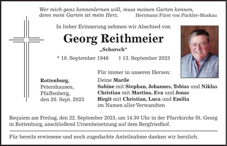 Traueranzeige Georg Reithmeier