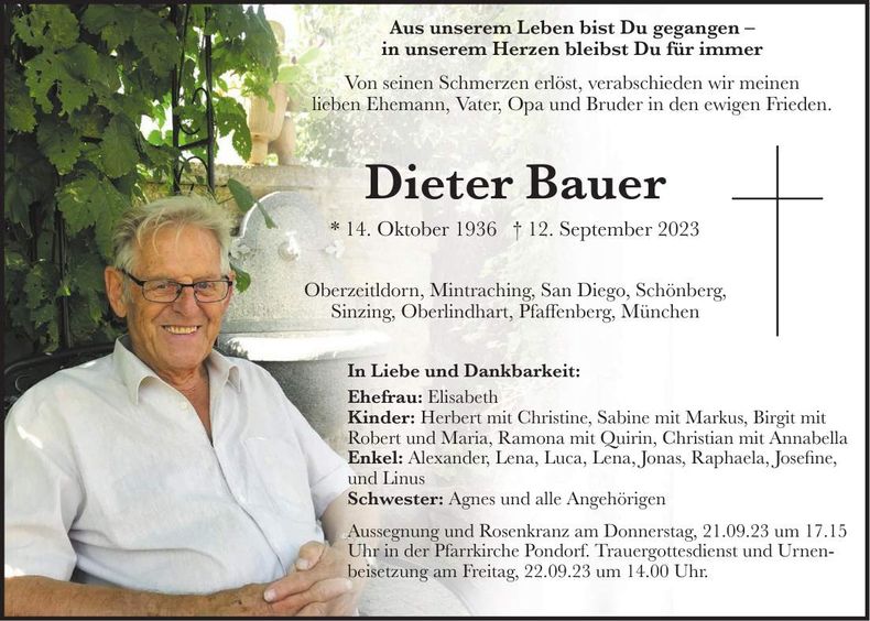 Traueranzeige Dieter Bauer