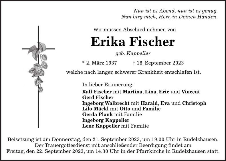 Traueranzeige Erika Fischer