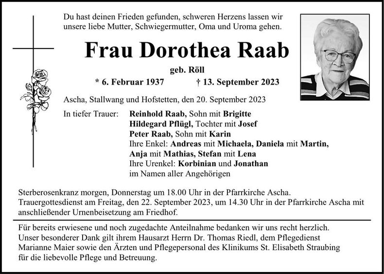 Traueranzeige Dorothea Raab