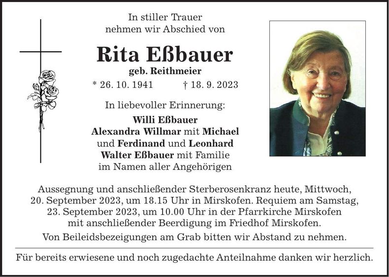 Traueranzeige Rita Eßbauer