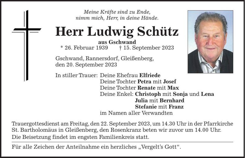 Traueranzeige Ludwig Schütz