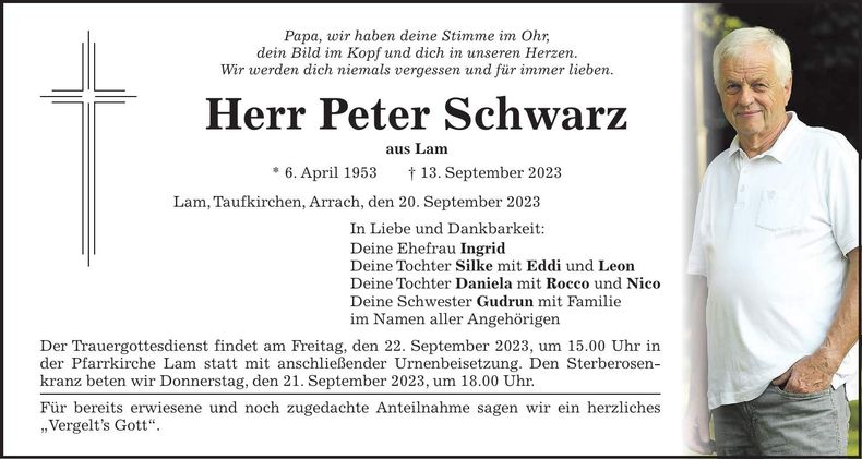 Traueranzeige Peter Schwarz