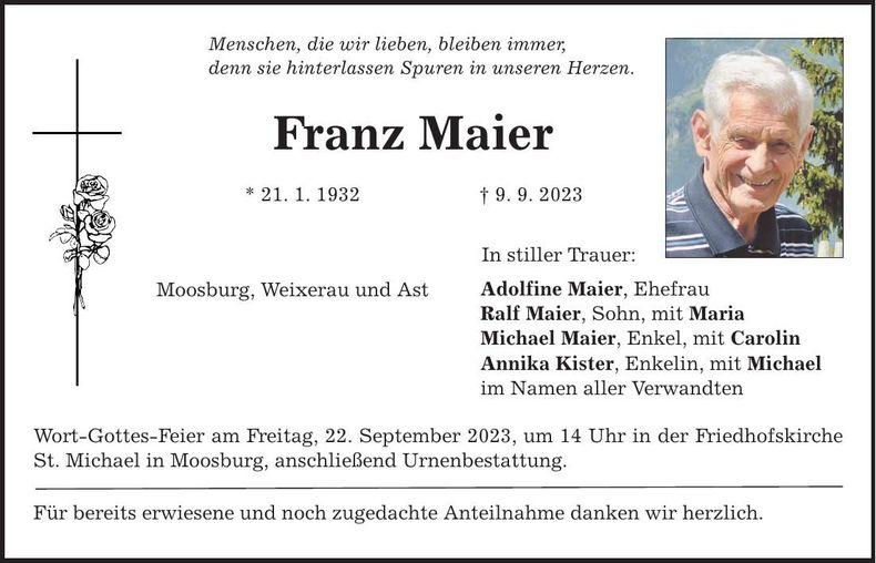 Traueranzeige Franz Maier