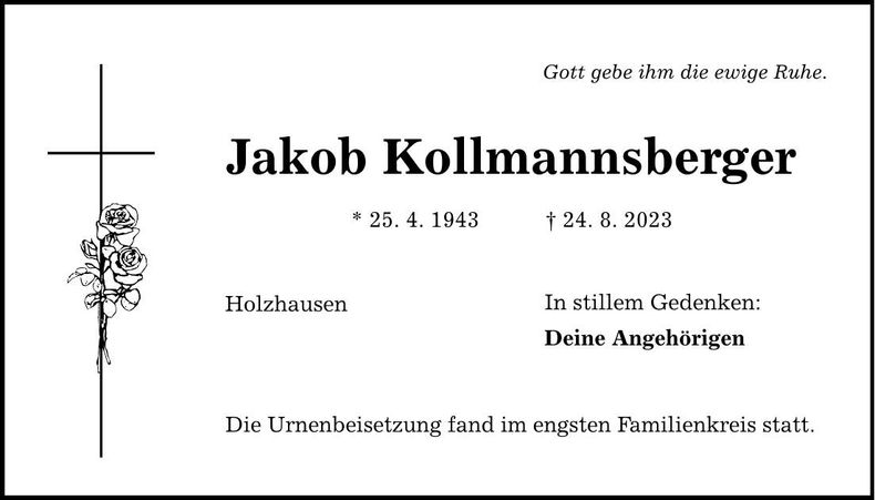 Traueranzeige Jakob Kollmannsberger