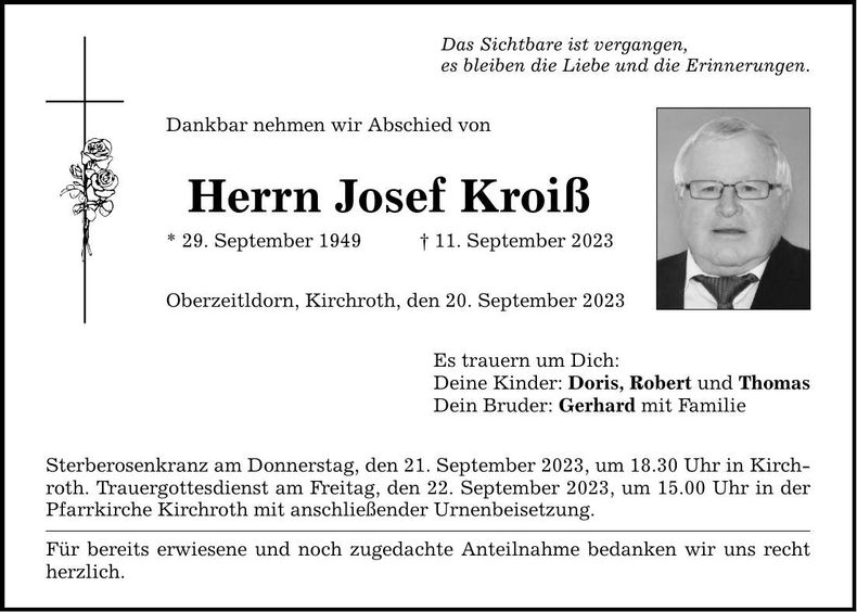 Traueranzeige Josef Kroiß