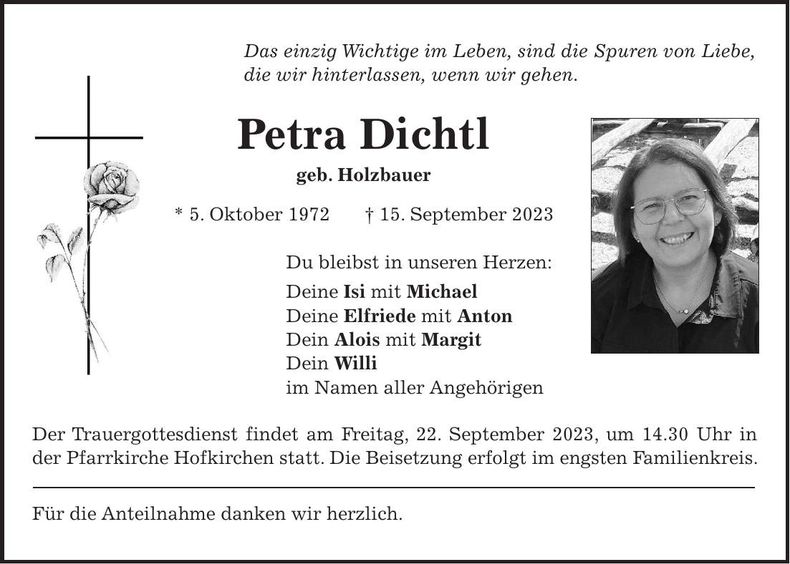 Traueranzeige Petra Dichtl