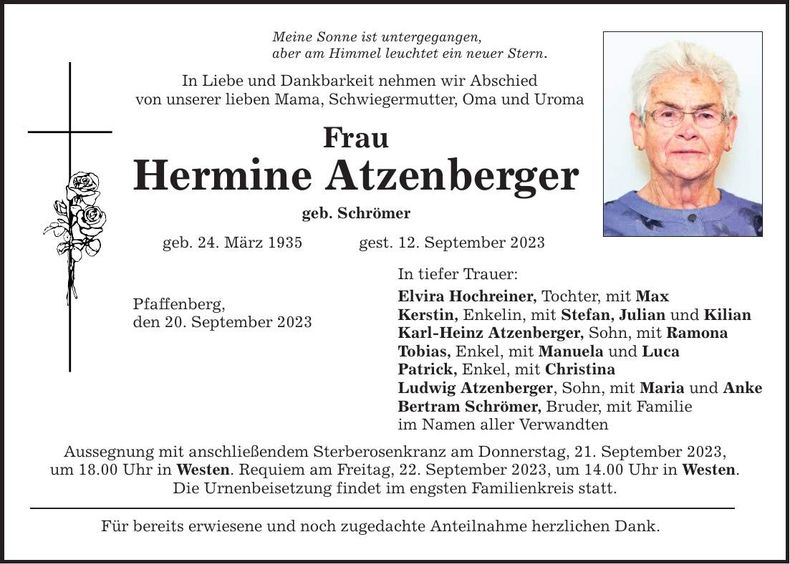 Traueranzeige Hermine Atzenberger