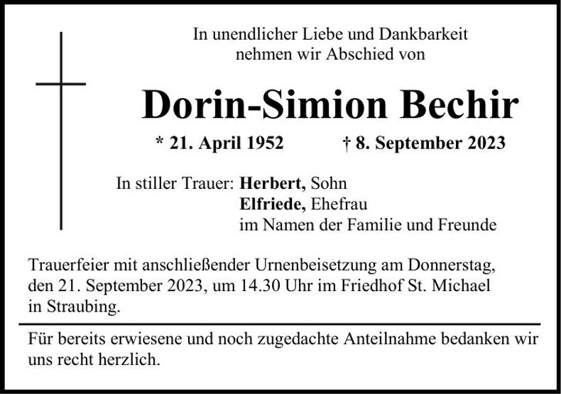 Traueranzeige Dorin-Simion Bechir