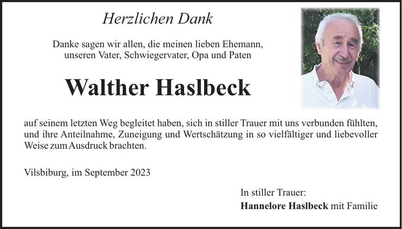 Traueranzeige Walther Haslbeck
