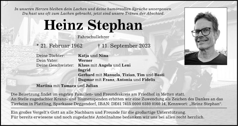 Traueranzeige Heinz Stephan