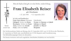 Traueranzeige Elisabeth Reiser