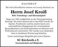 Traueranzeige Josef Kroiss