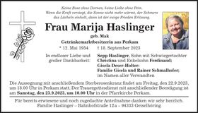 Traueranzeige Marija Haslinger