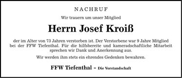 Traueranzeige Josef Kroiß