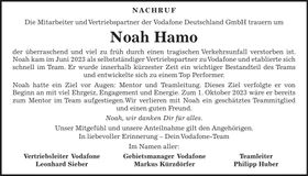 Traueranzeige Noah Hamo