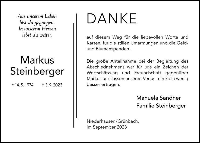 Traueranzeige Markus Steinberger