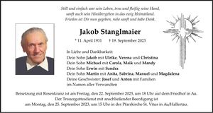Traueranzeige Jakob Stanglmaier