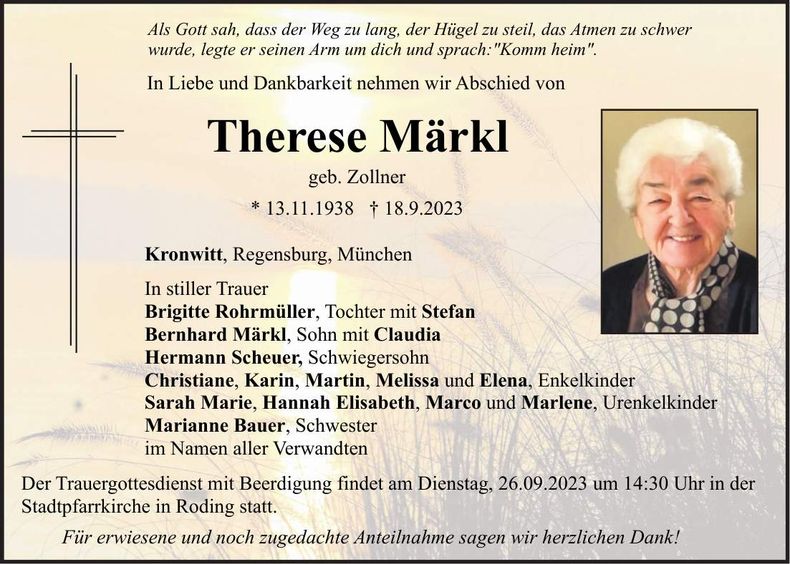 Traueranzeige Therese Märkl