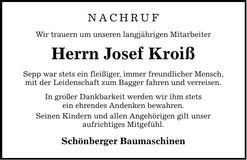 Traueranzeige Josef Kroiß