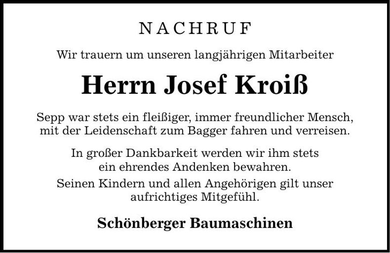 Traueranzeige Josef Kroiß