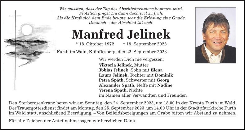 Traueranzeige Manfred Jelinek