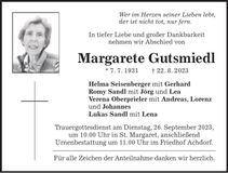 Traueranzeige Margarete Gutsmiedl