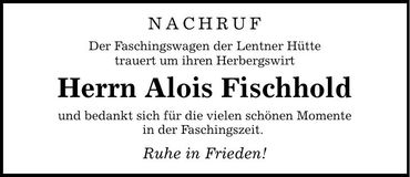 Traueranzeige Alois Fischhold