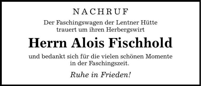 Traueranzeige Alois Fischhold