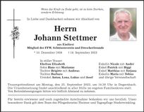 Traueranzeige Johann Stettmer