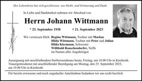 Traueranzeige Johann Wittmann