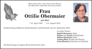 Traueranzeige Ottilie Obermaier