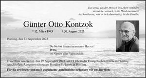 Traueranzeige Günter Kontzok