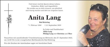 Traueranzeige Anita Lang
