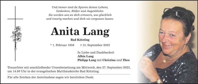 Traueranzeige Anita Lang