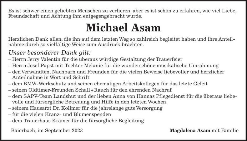 Traueranzeige Michael Asam