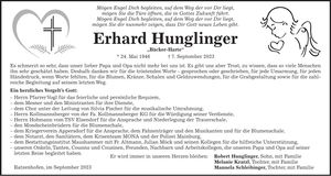 Traueranzeige Erhard Hunglinger