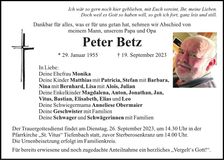 Traueranzeige Peter Betz
