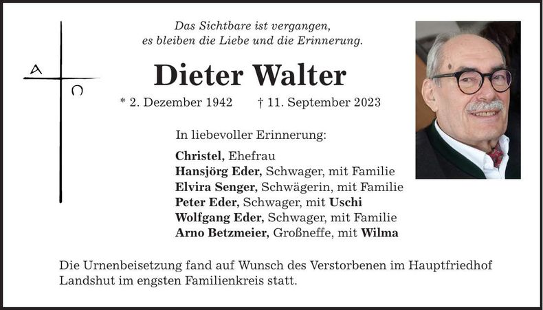 Traueranzeige Dieter Walter