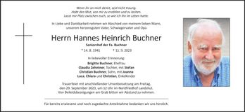 Traueranzeige Hannes Heinrich Buchner