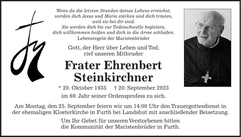 Traueranzeige Ehrenbert Steinkirchner