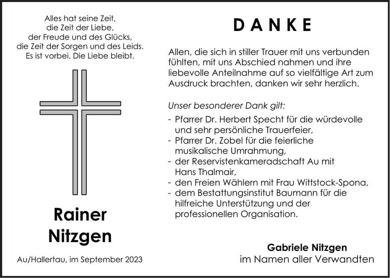 Traueranzeige Rainer Nitzgen