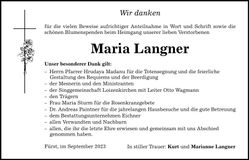 Traueranzeige Maria Langner