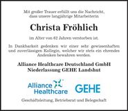 Traueranzeige Christa Fröhlich