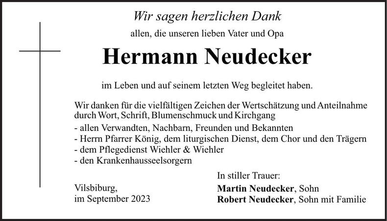 Traueranzeige Hermann Neudecker