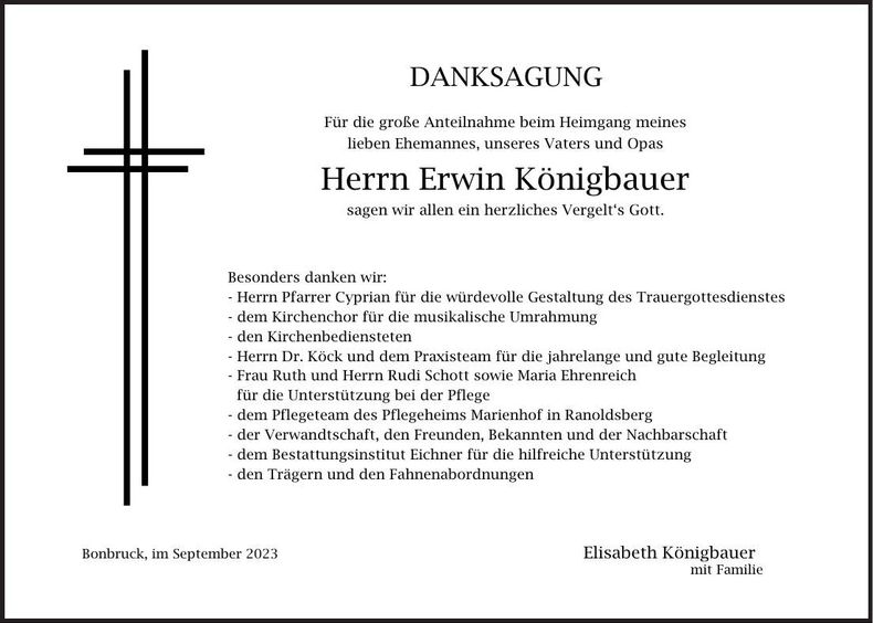 Traueranzeige Erwin Königbauer