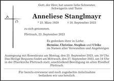 Traueranzeige Anneliese Stanglmayr