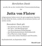 Traueranzeige Jutta von Flatow
