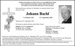 Traueranzeige Johann Bachl